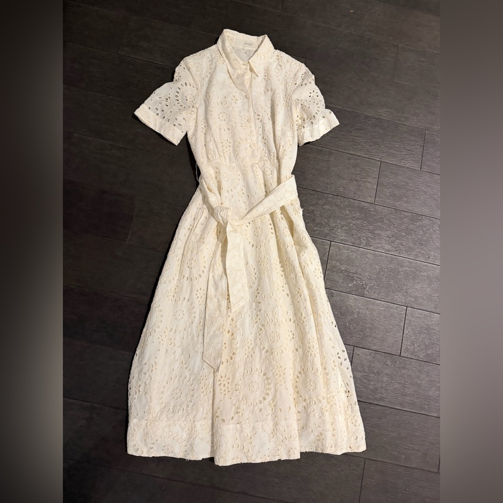 Zara White Eyelet Tie-Waist Shirt Dress - Picture 6 of 6